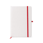 Bloco de notas A5 em cartão com suporte para caneta e folhas pautadas cor vermelho segunda vista