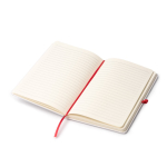 Bloco de notas A5 em cartão com suporte para caneta e folhas pautadas cor vermelho vista detalhe 1
