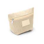 Nécessaire bombazina com fecho de correr e aplique em pele sintética primeira vista de uso