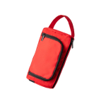 Nécessaire em poliéster reciclado com abertura superior e pega cor vermelho vista detalhe 3