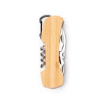 Multiferramenta em bambu e aço inoxidável com mosquetão cor natural
