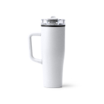 Caneca térmica em aço inoxidável e plástico com palhinha 830ml cor branco segunda vista