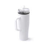 Caneca térmica em aço inoxidável e plástico com palhinha 830ml cor branco primeira vista de uso