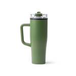 Caneca térmica em aço inoxidável e plástico com palhinha 830ml cor verde-escuro segunda vista
