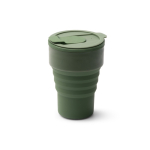 Copo dobrável em silicone com acabamento mate e anel amovível 400ml cor verde-escuro primeira vista de uso