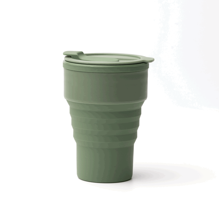 Copo dobrável em silicone com acabamento mate e anel amovível 400ml cor verde-escuro