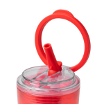 Copo translúcido com palhinha, pega rebatível e sistema antigotas 670ml cor vermelho vista detalhe 1