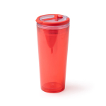 Copo translúcido com palhinha, pega rebatível e sistema antigotas 670ml cor vermelho vista detalhe 4