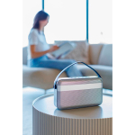 Coluna sem fios BrandCharger 16 W com duplo altifalante de graves cor prateado primeira vista