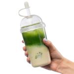 Copo em RPET com tampa de rosca e palhinha com tampa de silicone 500ml cor transparente terceira vista