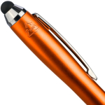 Esferográfica em plástico reciclado com ponteiro tátil e tinta preta cor cor-de-laranja primeira vista