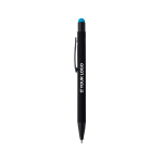 Caneta em alumínio reciclado com revestimento de borracha e tinta azul cor azul-claro vista principal