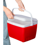 Geleira portátil de plástico resistente com parede dupla e pega 13L cor vermelho quarta vista