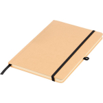 Caderno A5 com capa rígida em kraft, elástico e folhas pautadas cor preto primeira vista