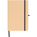 Caderno A5 com capa rígida em kraft, elástico e folhas pautadas cor preto quarta vista