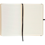 Caderno A5 com capa rígida em kraft, elástico e folhas pautadas cor preto sexta vista