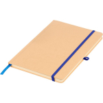 Caderno A5 com capa rígida em kraft, elástico e folhas pautadas cor azul quarta vista