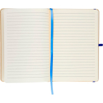 Caderno A5 com capa rígida em kraft, elástico e folhas pautadas cor azul sexta vista