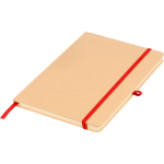 Caderno A5 com capa rígida em kraft, elástico e folhas pautadas cor vermelho primeira vista