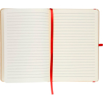 Caderno A5 com capa rígida em kraft, elástico e folhas pautadas cor vermelho quarta vista