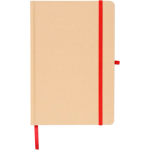 Caderno A5 com capa rígida em kraft, elástico e folhas pautadas cor vermelho quinta vista