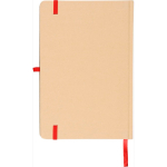 Caderno A5 com capa rígida em kraft, elástico e folhas pautadas cor vermelho oitava vista