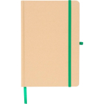 Caderno A5 com capa rígida em kraft, elástico e folhas pautadas cor verde segunda vista