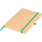 Caderno A5 com capa rígida em kraft, elástico e folhas pautadas cor verde quarta vista