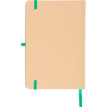 Caderno A5 com capa rígida em kraft, elástico e folhas pautadas cor verde quinta vista