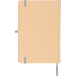 Caderno A5 com capa rígida em kraft, elástico e folhas pautadas cor prateado segunda vista