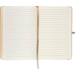Caderno A5 com capa rígida em kraft, elástico e folhas pautadas cor prateado sexta vista