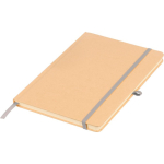 Caderno A5 com capa rígida em kraft, elástico e folhas pautadas cor prateado oitava vista