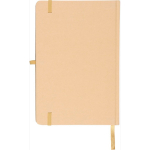 Caderno A5 com capa rígida em kraft, elástico e folhas pautadas cor dourado segunda vista