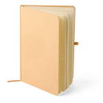 Caderno A5 com capa rígida em kraft, elástico e folhas pautadas cor dourado quarta vista