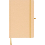 Caderno A5 com capa rígida em kraft, elástico e folhas pautadas cor dourado sexta vista