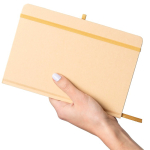 Caderno A5 com capa rígida em kraft, elástico e folhas pautadas cor dourado sétima vista