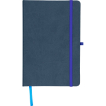 Caderno A5 capa em PU reciclado, marcador de página e folhas pautadas cor azul primeira vista