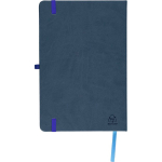 Caderno A5 capa em PU reciclado, marcador de página e folhas pautadas cor azul segunda vista