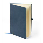 Caderno A5 capa em PU reciclado, marcador de página e folhas pautadas cor azul terceira vista