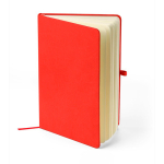Caderno A5 capa em PU reciclado, marcador de página e folhas pautadas cor vermelho segunda vista