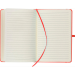 Caderno A5 capa em PU reciclado, marcador de página e folhas pautadas cor vermelho quarta vista