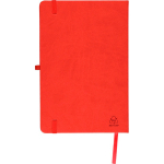 Caderno A5 capa em PU reciclado, marcador de página e folhas pautadas cor vermelho sexta vista