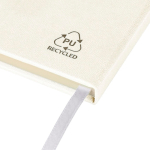Caderno A5 capa em PU reciclado, marcador de página e folhas pautadas cor branco primeira vista