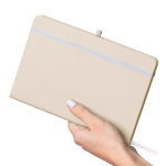 Caderno A5 capa em PU reciclado, marcador de página e folhas pautadas cor branco quarta vista