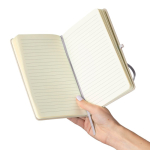 Caderno A5 capa em PU reciclado, marcador de página e folhas pautadas cor branco quinta vista