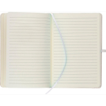 Caderno A5 capa em PU reciclado, marcador de página e folhas pautadas cor branco sexta vista