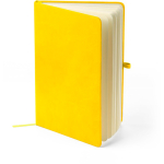 Caderno A5 capa em PU reciclado, marcador de página e folhas pautadas cor amarelo sexta vista