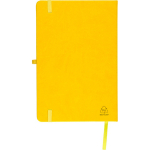 Caderno A5 capa em PU reciclado, marcador de página e folhas pautadas cor amarelo oitava vista