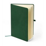 Caderno A5 capa em PU reciclado, marcador de página e folhas pautadas cor verde segunda vista