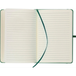 Caderno A5 capa em PU reciclado, marcador de página e folhas pautadas cor verde quinta vista